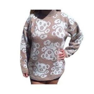 ✨VTG Needles & Yarn Teddy Bear Fluffy Knit High Neck Sz Large Sweater Womens✨